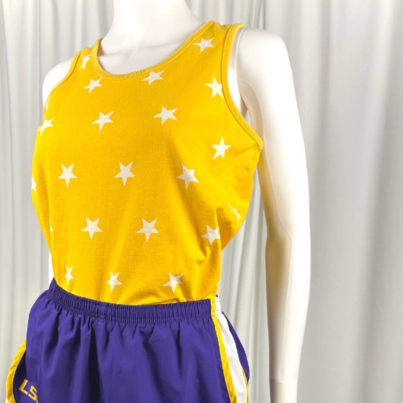 Vintage Yellow Tank Top with White Star Print • Size Small • Scoop Neck • - Picture 3 of 7